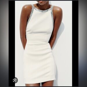 Zara White Backless Dress with Silver Accents